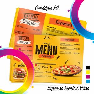 10 CARDÁPIOS DE PS ADESIVADO PS1MM Variado 4x4 Adesivado e Laminado de Fosco ou Brilho Corte Reto ou Especial Pedido Mínimo R$ 50,00