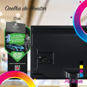 10 DISPLAY ORELHA DE MONITOR Placa de PS 1 mm 10x25 cm 4x4 Impresso Uv Corte Reto ou Especial Pedido Mínimo R$ 50,00