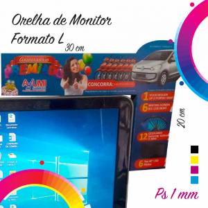 10 DISPLAYS ORELHAS DE MONITOR EM L PS 1 mm 30x20 cm 4x0 Impresso Uv Corte Especial Pedido Mínimo R$ 50,00